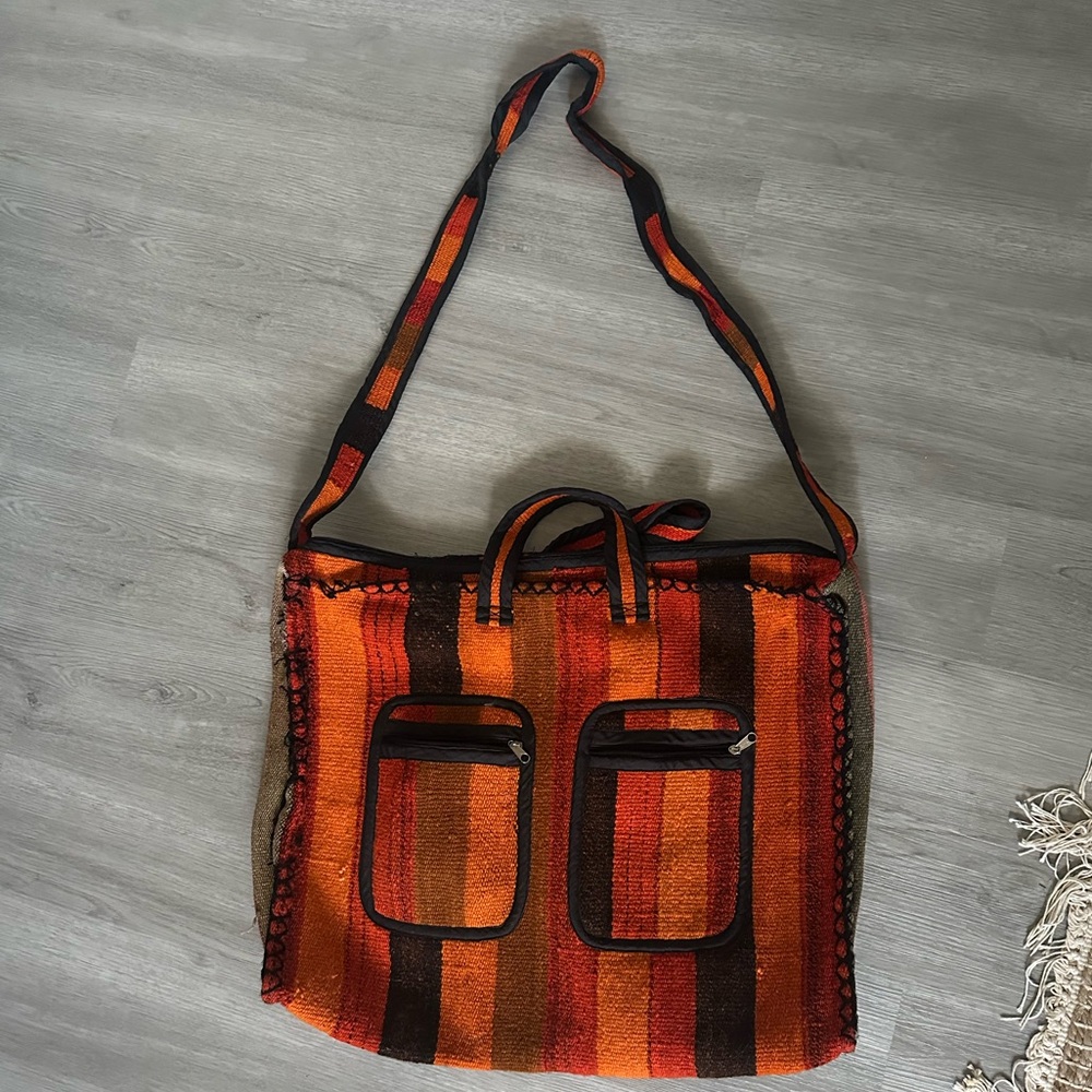 Striped Orange and Black Tote Bag